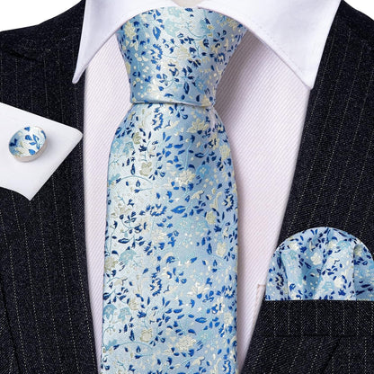 Flower Ties for Men Handkerchief Cufflinks Set Wedding Necktie Set Party