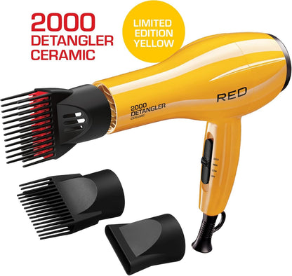 2000 Ceramic Hair Dryer, Professional Salon Blow Dryer 3 Attachments Included, 2 Detangler Piks, 1 Air Concentrator (Yellow)