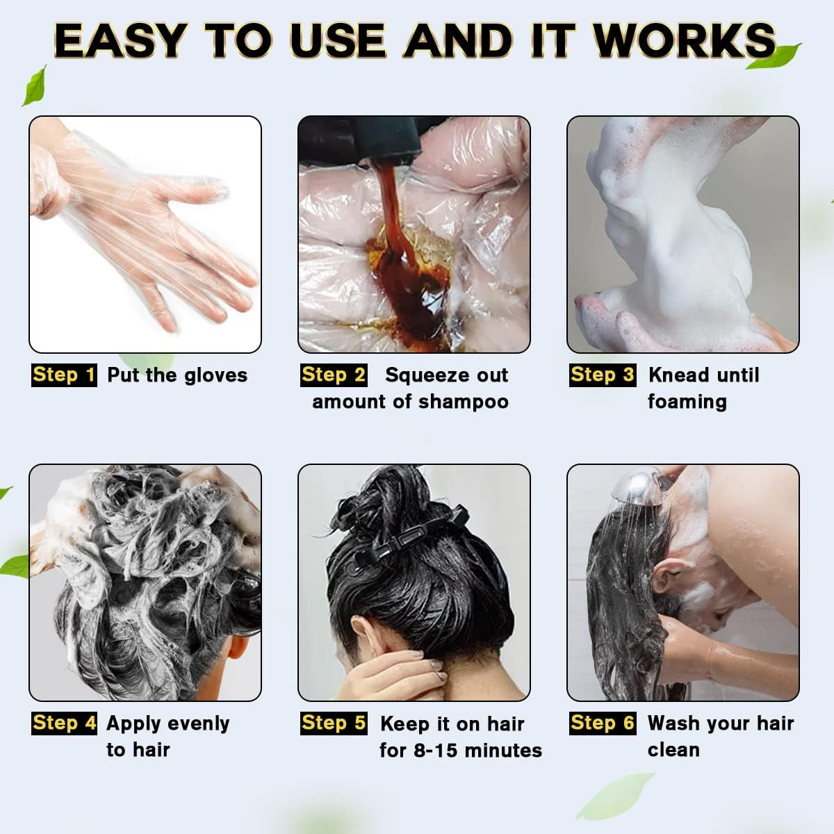 Black Hair Dye Shampoo 3 in 1 for Women/Men for Gray Coverage Instant Hair Color Shampoo Natural Herbal Semi Permanent Champu Para Cana