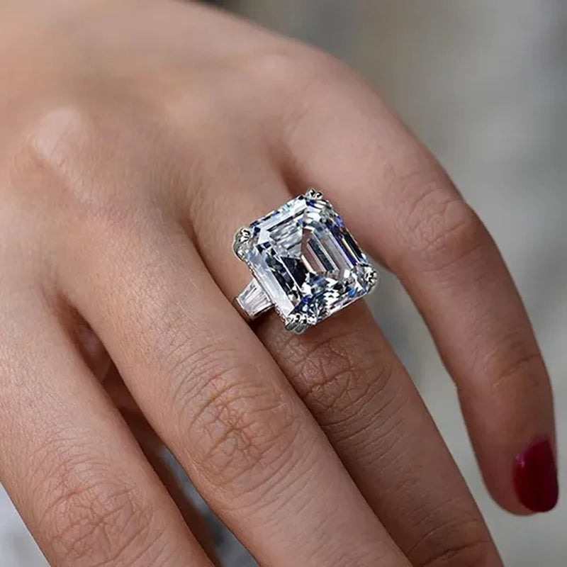 Luxury Silver Plated Created Pink White Sapphire Square Cut Diamond Wedding Engagement Cocktail Women Moissanite Rings Fine Jewelry