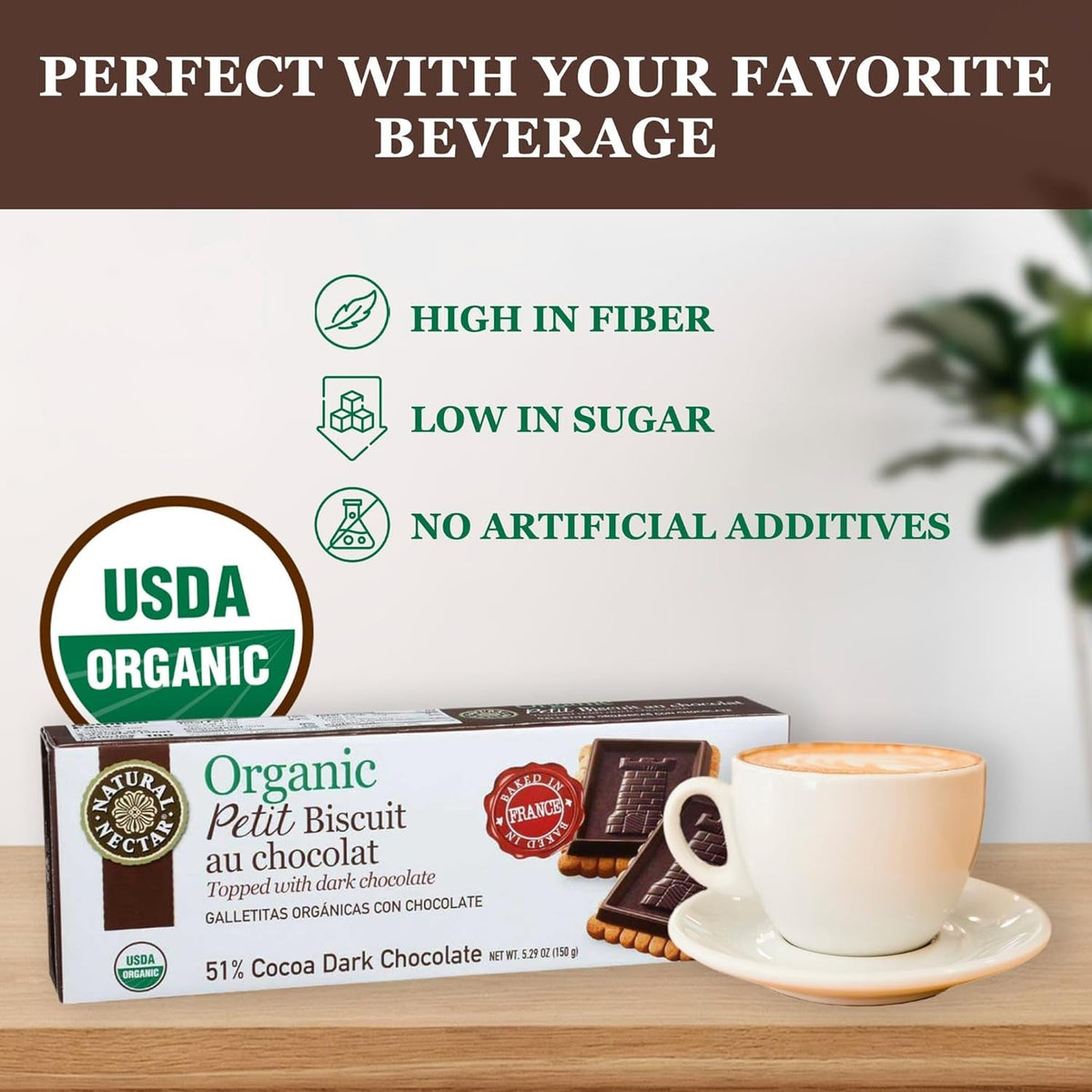 Organic Dark Chocolate Biscuits Cookies | Perfect with Coffee, Tea, or as a Snack | USDA Organic Certified - 5.29 Oz