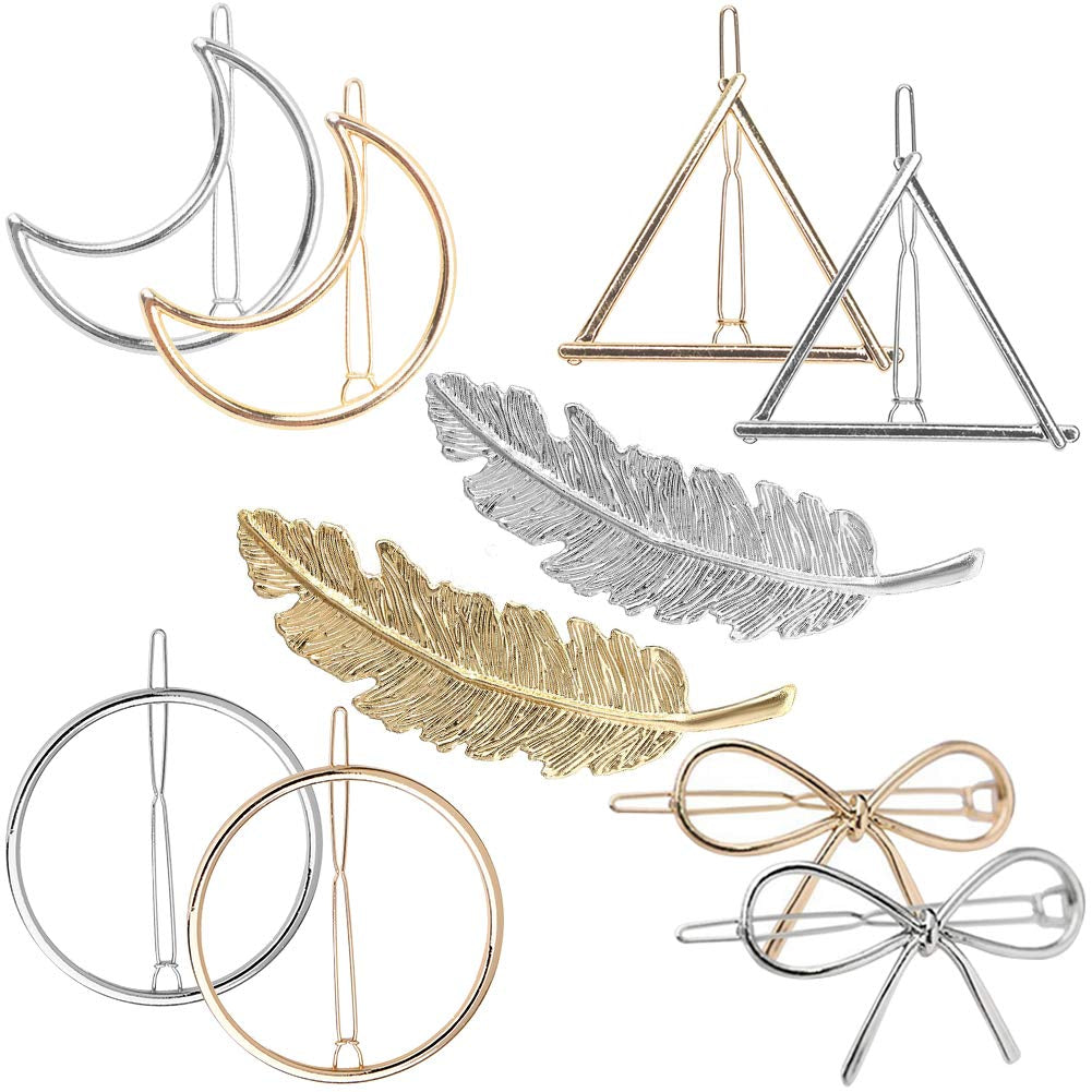 Gold Silver Minimalist Hair Clips Dainty Feather Hollow Hair Clips Set Feather Hair Pins Geometric Barrette Hair Accessories for Women