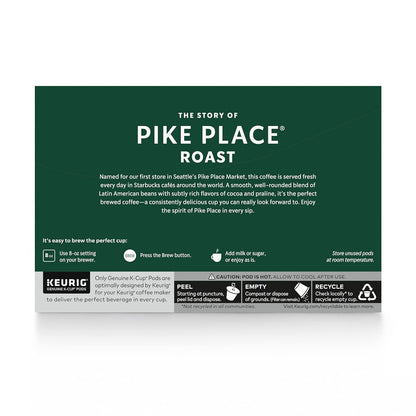 K-Cup Coffee Pods, Medium Roast Coffee, Pike Place Roast for Keurig Brewers, 100% Arabica, 6 Boxes (60 Pods Total)