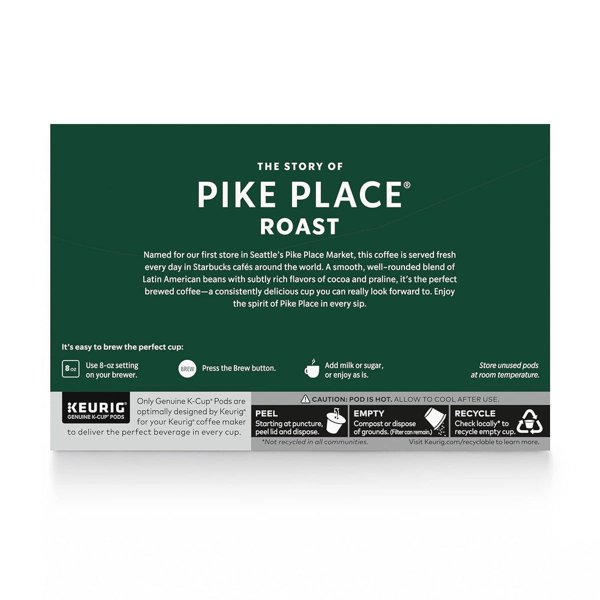 K-Cup Coffee Pods, Medium Roast Coffee, Pike Place Roast for Keurig Brewers, 100% Arabica, 6 Boxes (60 Pods Total)
