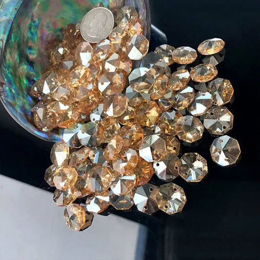 20Pc Champagne Octagon Chandelier Beads CRYSTAL Suncatcher Prisms Pendant Window Decor