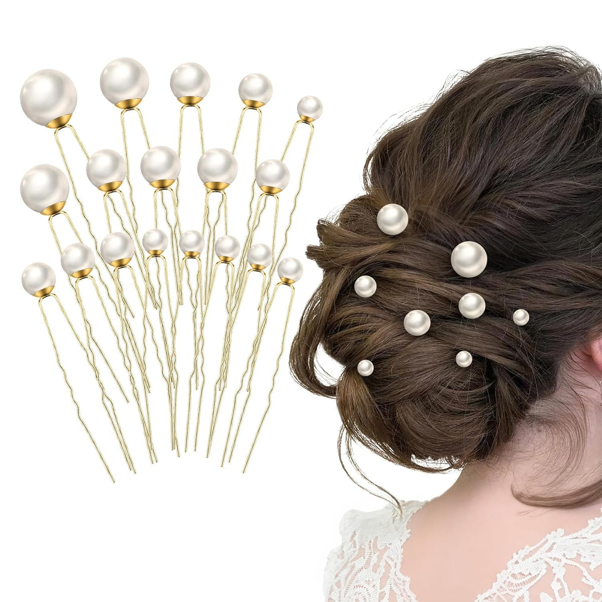 18 Pieces Wedding Pearl Hair Pins, U Pearl Shaped Hair Accessories for Brides Bridesmaids Women, Gold