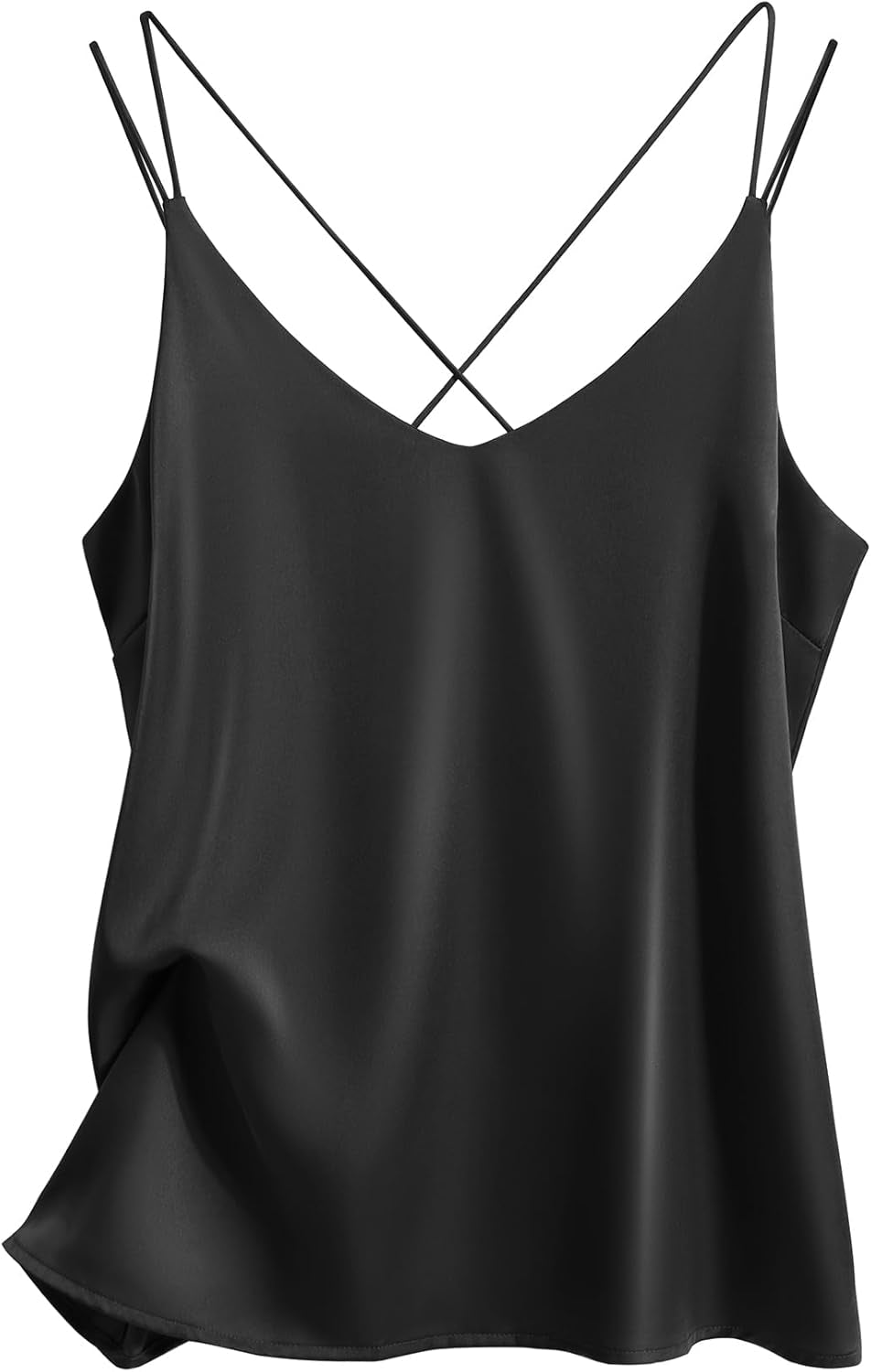 Womens Silk Satin Camisole Tank Tops V Neck Spaghetti Strap Blouses Cross Back Sleeveless Cami Shirt
