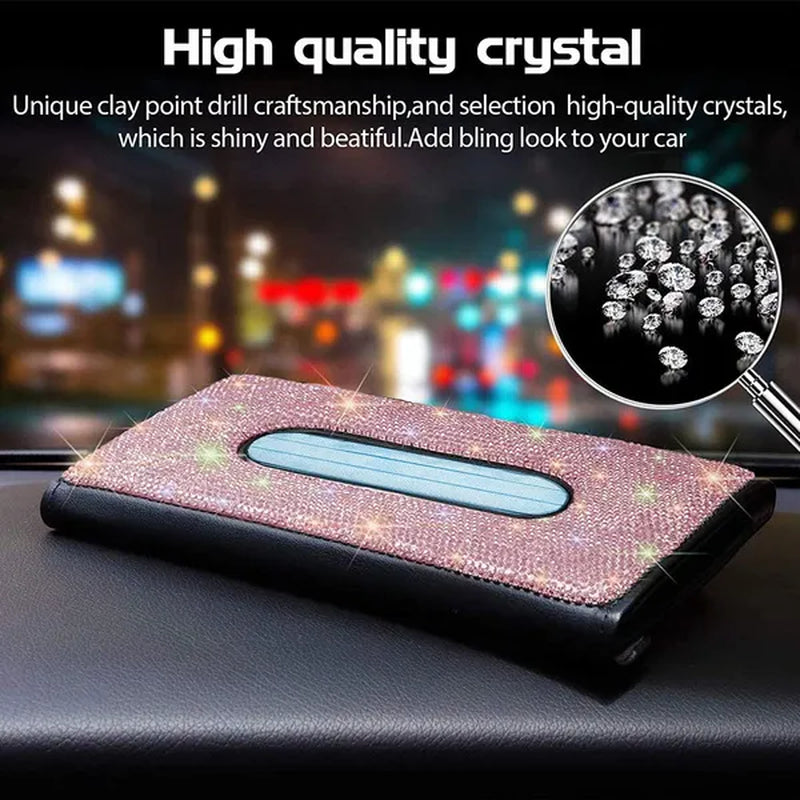 Car Tissue Box Holder Bling Bling Crystal Rectangular Napkin Holder Pumping Paper Case Dispenser for Home Office Car Accessories