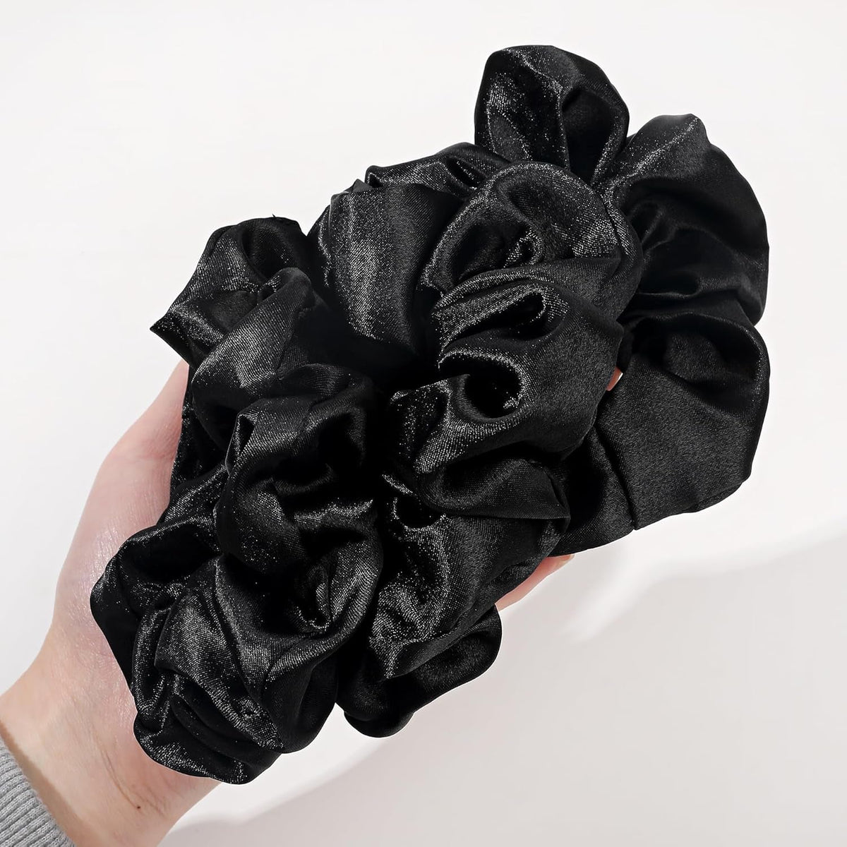 16 Pcs Scrunchies for Women - Black Satin Silk Scrunchies for Girls Hair Ties Elastics Bands Ponytail Holder Hair Accessories