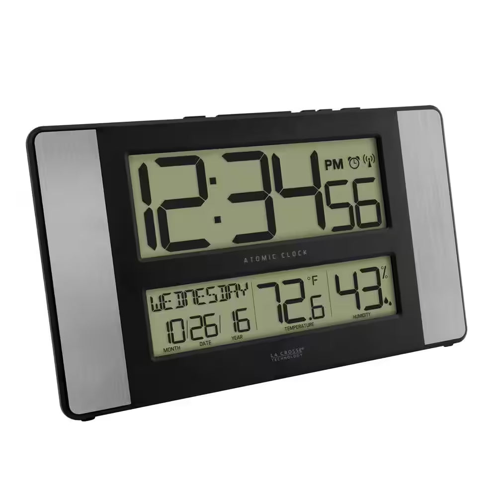 11 In. X 7 In. Atomic Digital Clock with Temperature and Humidity in Aluminum Finish