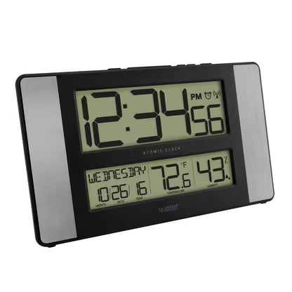 11 In. X 7 In. Atomic Digital Clock with Temperature and Humidity in Aluminum Finish