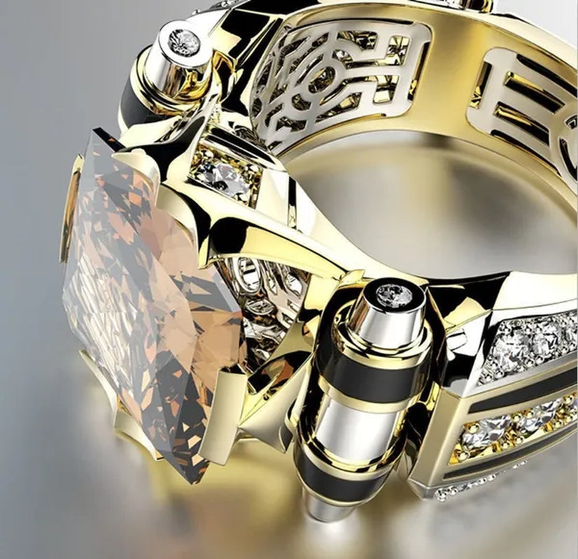 Fashion Classic Gold Plated Men Multi-Element Classic Black Cubic Zirconia Party Men'S Ring