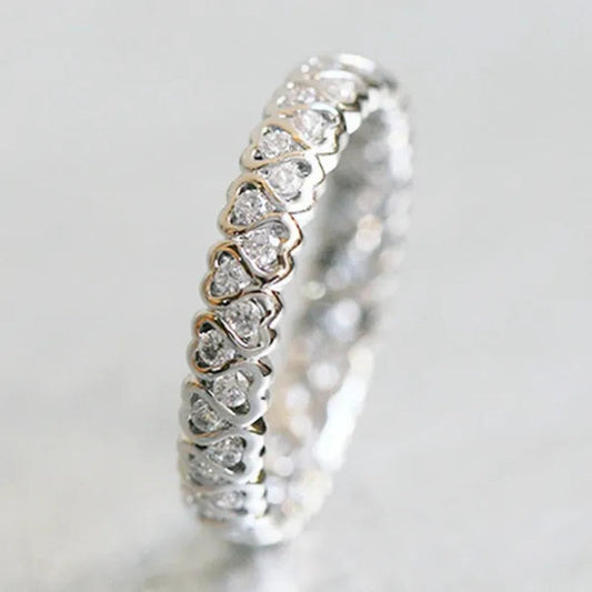 925 Sterling Silver White /Rose Color with CZ  Diamond Heart Eternity Ring