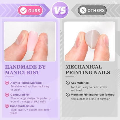 White Press on Nails Short,  Square Solid Color Fake Nails with Glue, Reusable & Natural Acrylic False Nails Stick on Nails for Women Girls Gift, Gel Nail Kit, 24Pcs