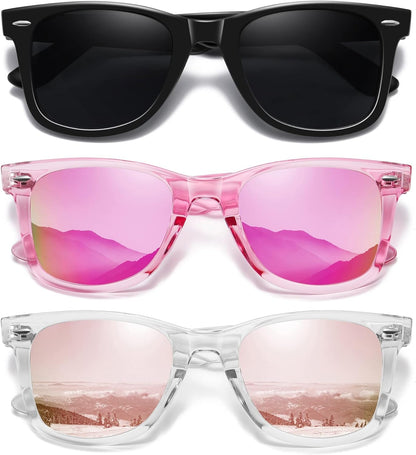 Retro Polarized Sunglasses for Women Men Classic Mirror Lens Driving Trendy Sun Glasses UV Protection (3 Pack)