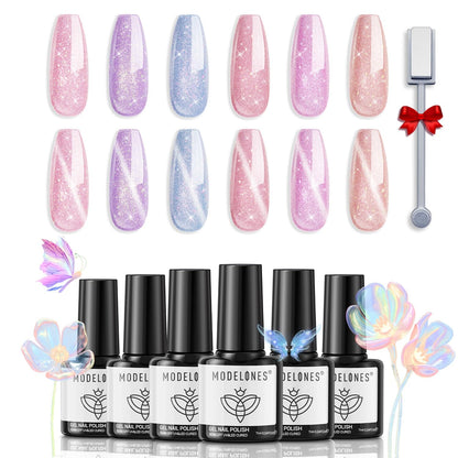 Gel Nail Polish Set, 6 Colors Easter Pastel Gel Polish Set with Nail Art Liner Brush, Soft Pink White Light Purple Blue Green Nude Spring Painting Nail Gel Polish Kit Mani DIY Salon Gifts