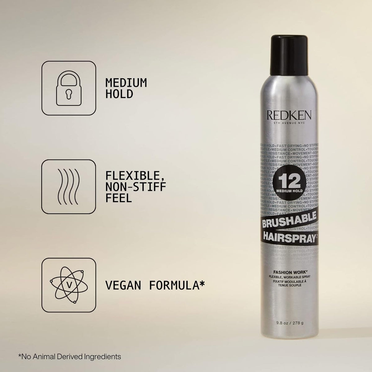 Redken Brushable Hairspray 12 for All Hair Types - Protects against Frizz and Humidity with Flexible Medium Hold with Natural Finish