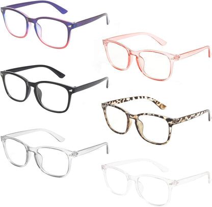6 Pack Blue Light Blocking Glasses for Computer Gaming, Fashion Fake Anti Eye Strain Eyeglasses for Women Men (6 Pack Mix-01)