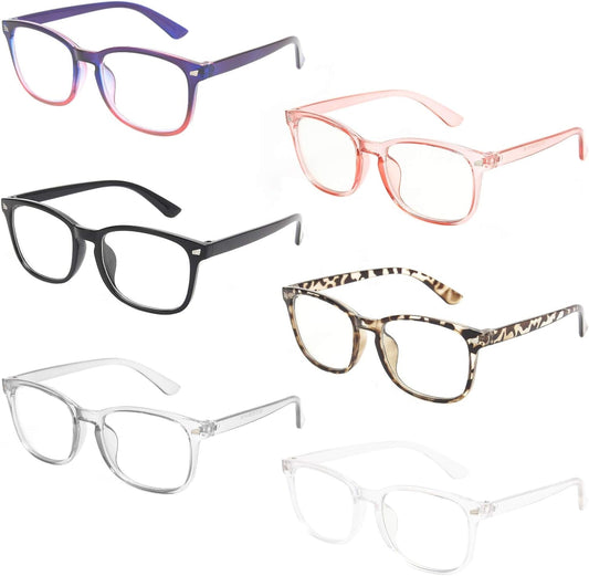 6 Pack Blue Light Blocking Glasses for Computer Gaming, Fashion Fake Anti Eye Strain Eyeglasses for Women Men (6 Pack Mix-01)