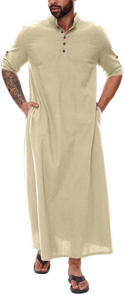 Kurta Men Long Sleeve Kaftan Thobe Muslim Men Thobe Big and Tall Kaftan Men Thobe with Pocket