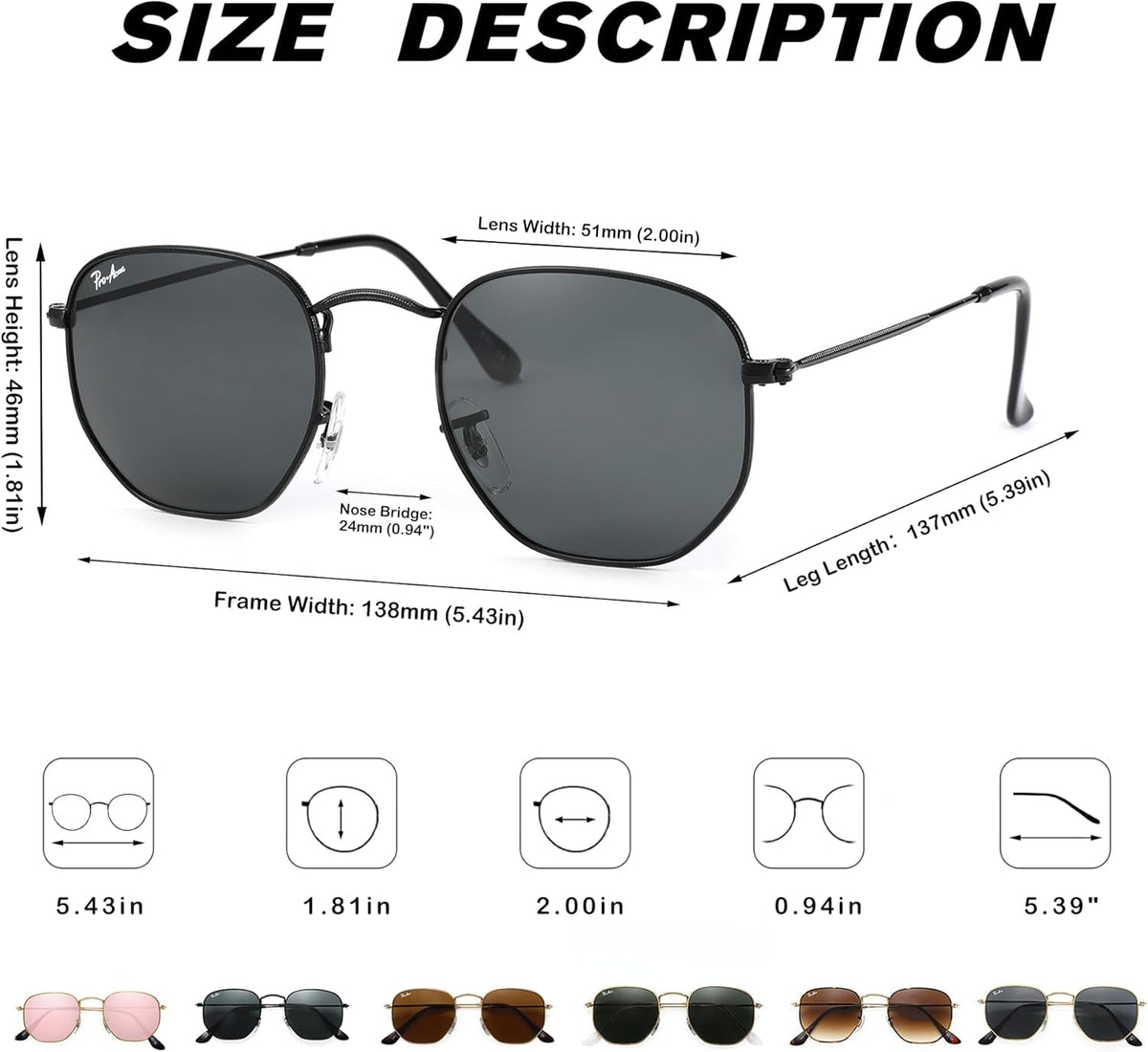 Small Square Sunglasses for Women Men 100% Real Glass Lens Hexagonal Frame