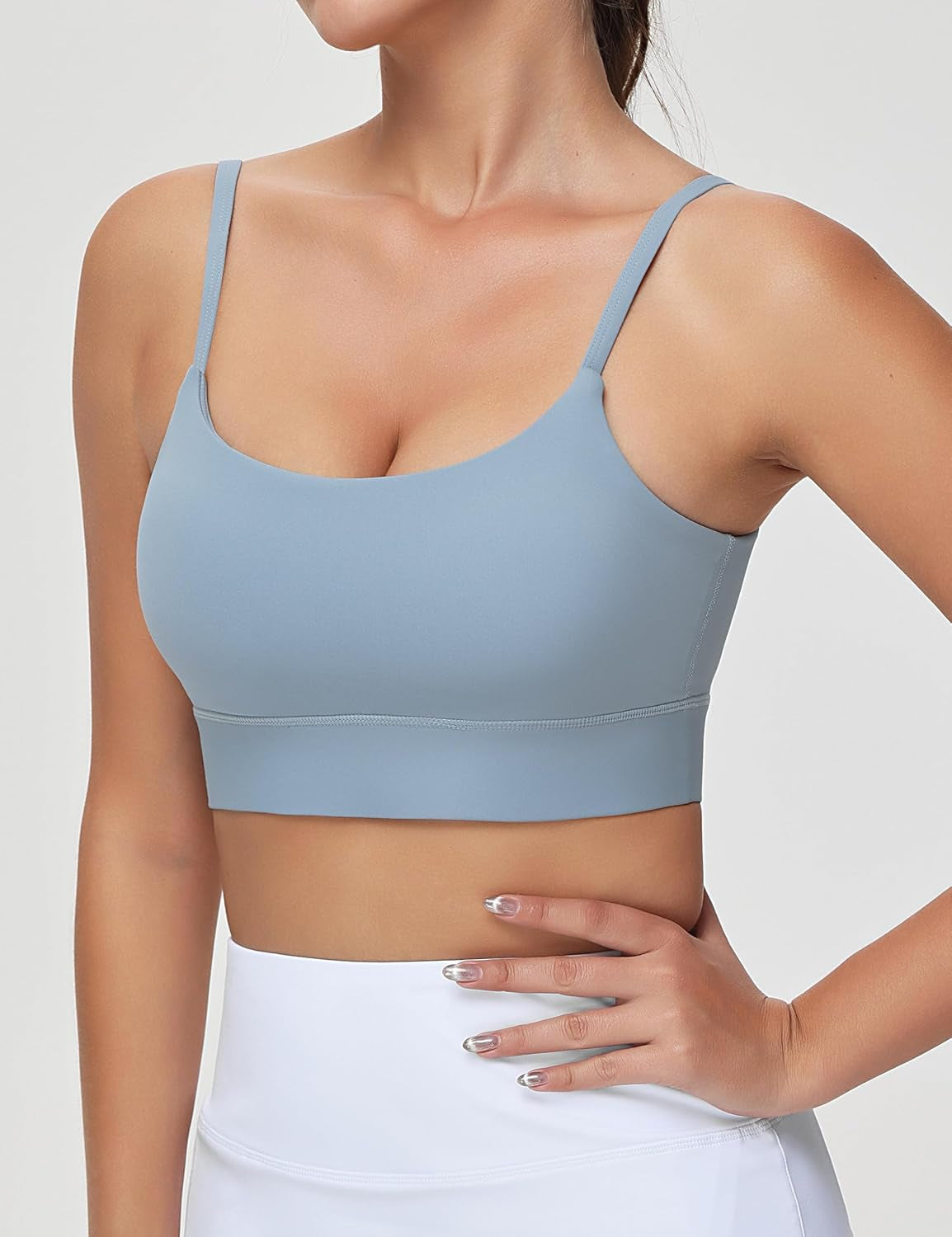 Women'S Adjustable Longline Sports Bras Scoop Neck Padded Wireless Workout Yoga Tops