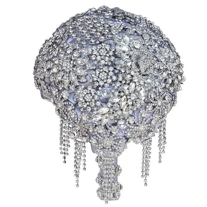 18CM High-end Luxury Full Diamond Bridal Bouquet Silver Rhinestone Brooch Tassel Wedding Flower Bouquet Handmade Bridesmaid Holding Flowers