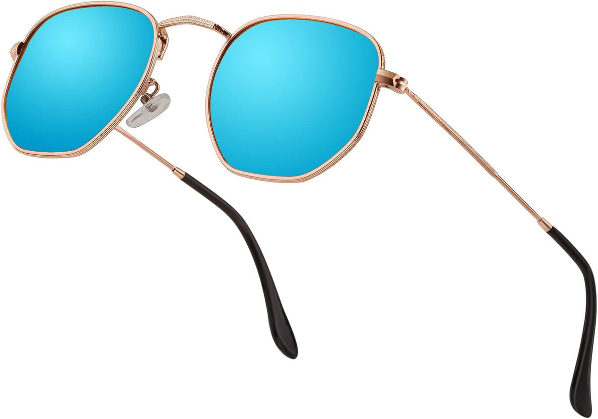 Hipster Hexagonal Polarized Sunglasses Men Women Geometric Square Small Vintage Metal Frame Retro Shade Glasses