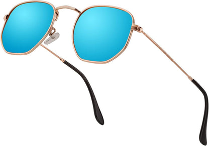 Hipster Hexagonal Polarized Sunglasses Men Women Geometric Square Small Vintage Metal Frame Retro Shade Glasses