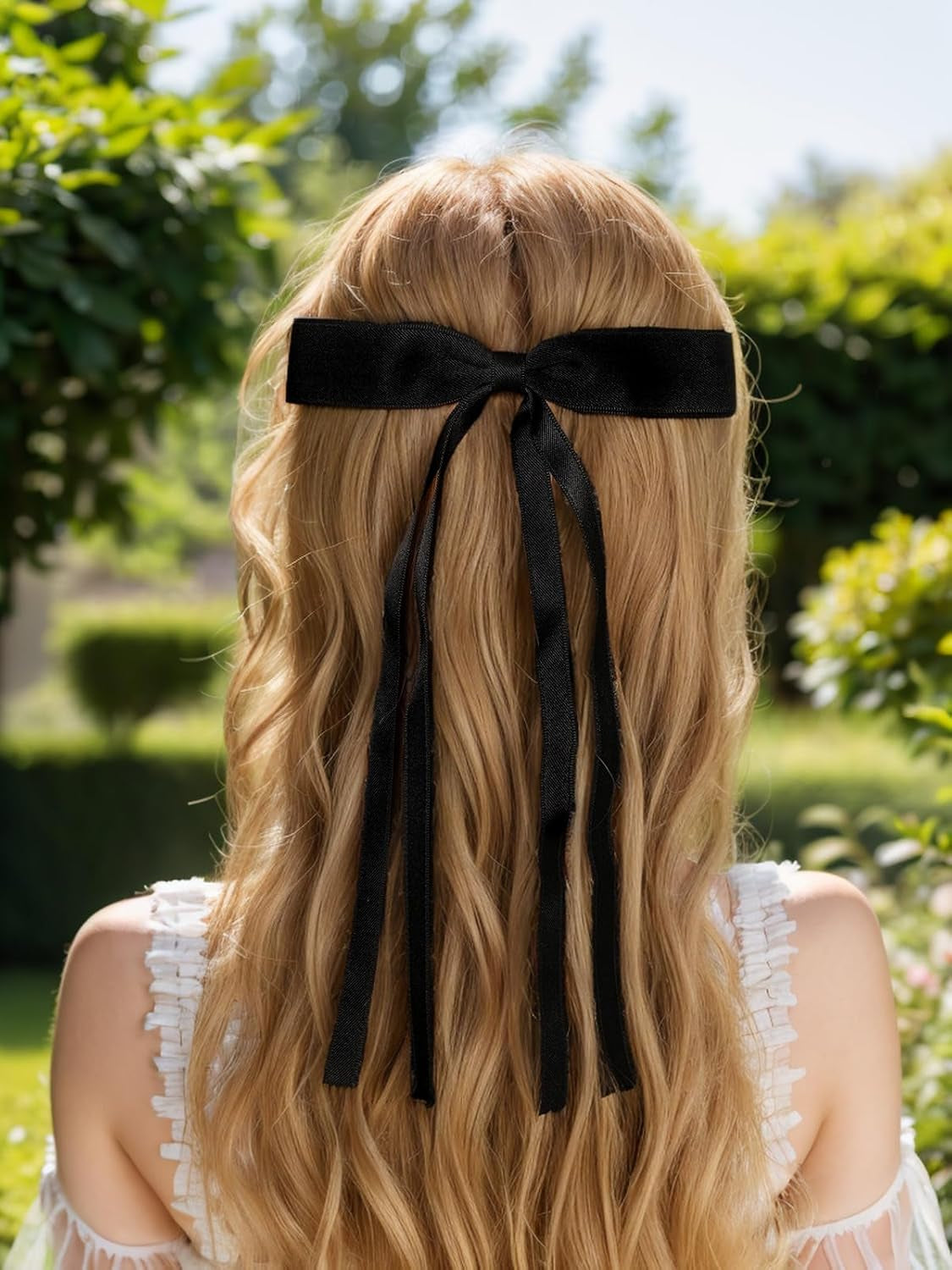 Tassel Ribbon Bowknot Hair Clips for Women - 4Pcs Barrettes with Long Tail, Solid Accessories for Girls, Claw Clips with Bow in Black and White