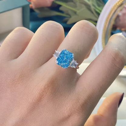 Luxury Fashion Square Blue Stone Zircon Engagement Ring Romantic Bridal Wedding Band Rings Anniversary Gift Promise Jewelry Anillo De Compromiso