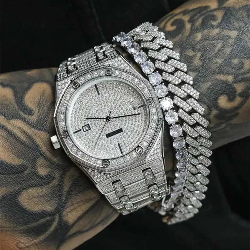 Men Women Hip Hop Luxury Plating 925 Silver Plating Watch Iced Out Hip Hop Jewelry