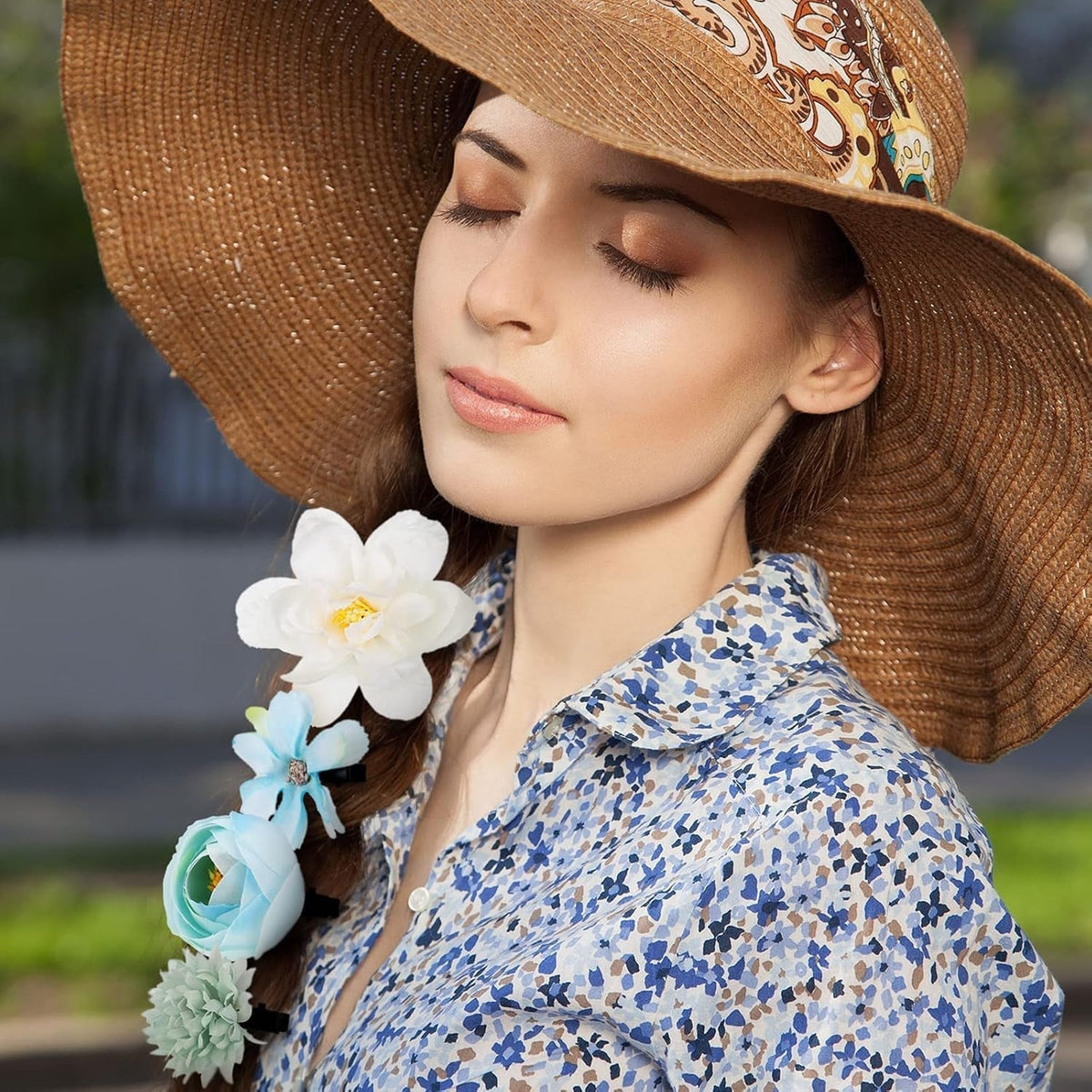 21 Pcs Flower Hair Clip Rose Hair Clips Barrettes for Women Flower Accessories Boho Bride Claw Clip Hairpin Brooch Pin Headpiece for Wedding(Blue)