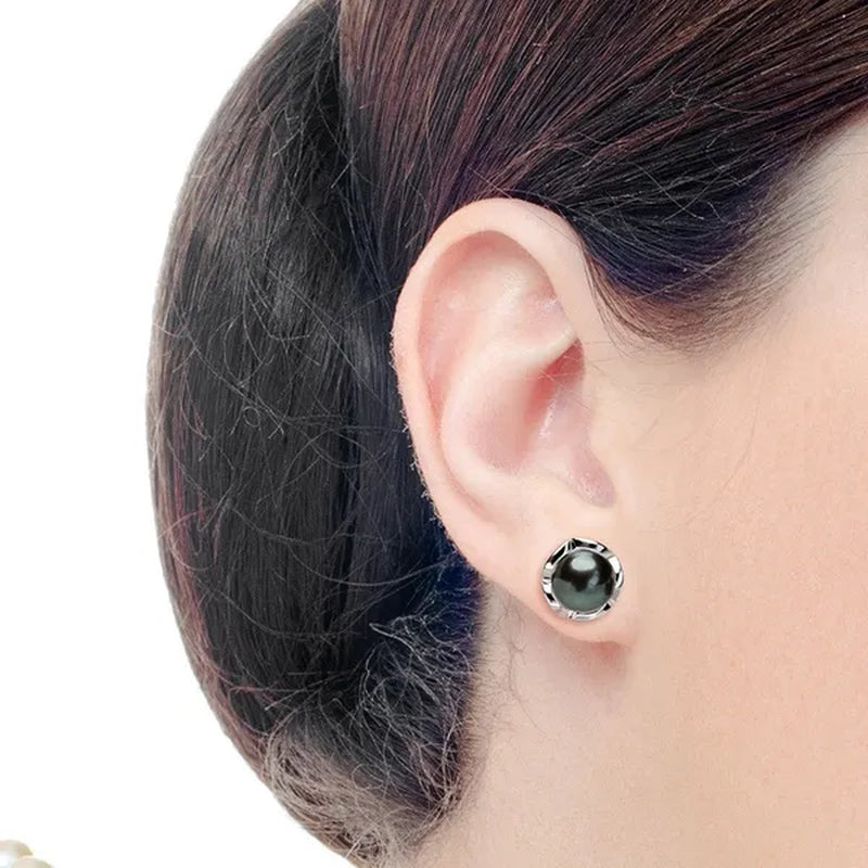 Real 925 Sterling Silver Black Freshwater Pearl Stud Earring Fashion Jewelry Women Gifts FEIGE