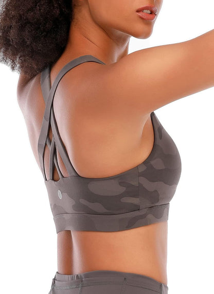 Sports Bra for Women, Criss-Cross Back Padded Strappy Sports Bras Medium Support Yoga Bra with Removable Cups