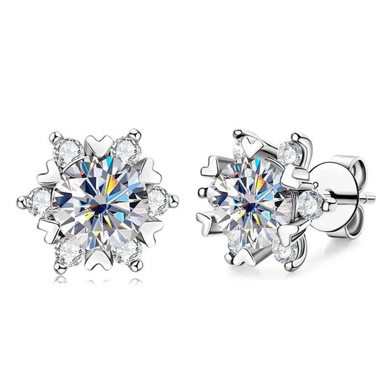 Fashion Cubic Zirconia Snowflake Flower Stud Earrings for Women Daily Casual Accessories Christmas Gift