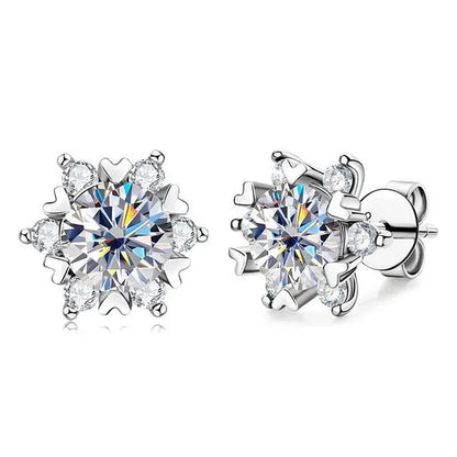 Fashion Cubic Zirconia Snowflake Flower Stud Earrings for Women Daily Casual Accessories Christmas Gift