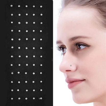 150/100/50PCS Fashion Stainless Steel CZ Crystal L Shape Diamond Rhinestone Nose Ring Body Piercing Stud Jewelry Bone 20 Gauge for Women Girls 2 Types