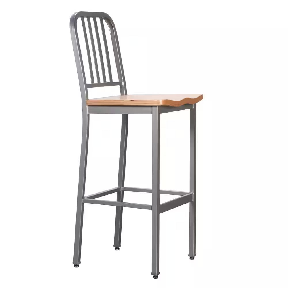 Washington 30 In. Silver Slat Back Metal Bar Stool with Wood Seat Set of 2