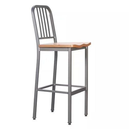 Washington 30 In. Silver Slat Back Metal Bar Stool with Wood Seat Set of 2