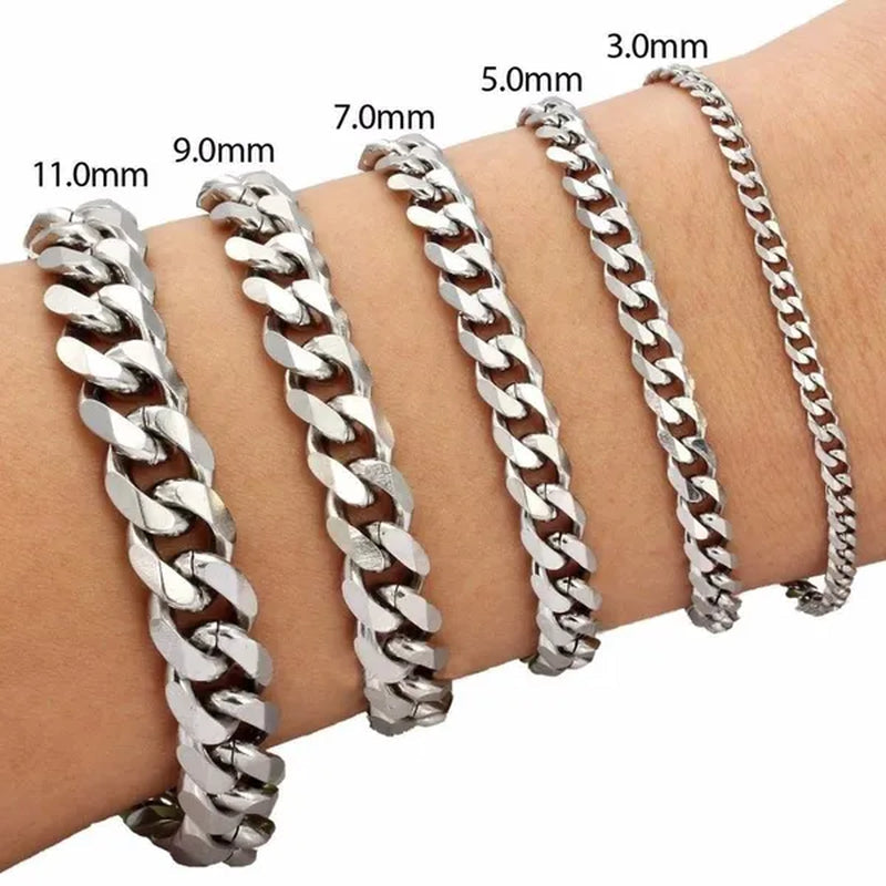5/7/10/12/15mm Men's and Women's Chain Stainless Steel Silver Cuban Link Curb Chain Necklace or Bracelet