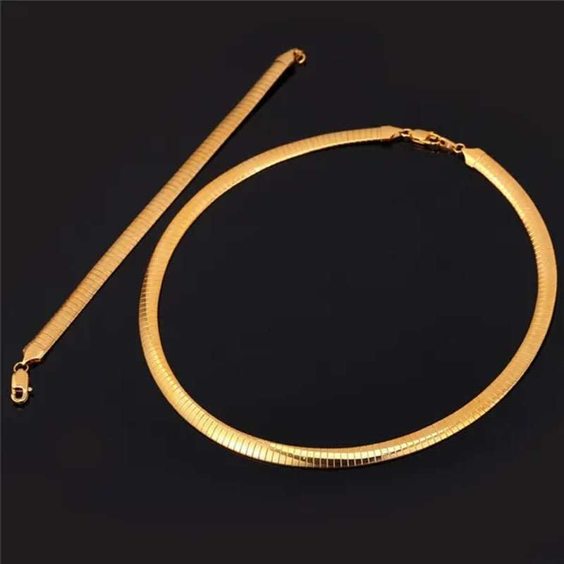 Trendy Women Jewelry Set Silver Gold Stainless Steel Choker Necklace Bracelet Set Suits
