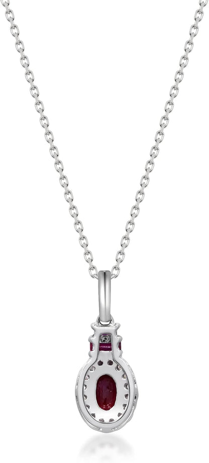 10K White Gold Genuine Ruby and Natural Diamond (I1) Pendant for Women.