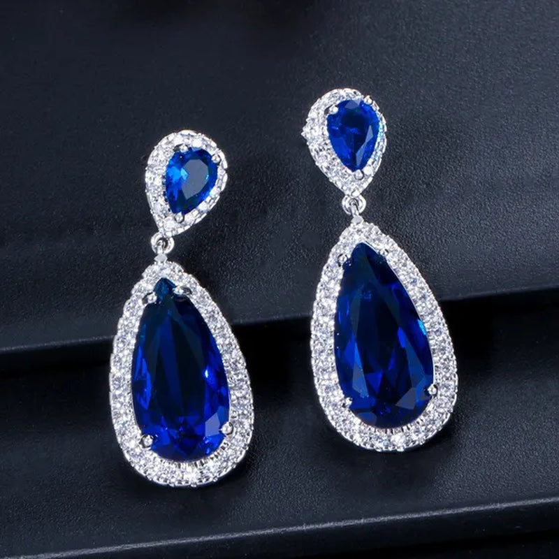 GLORIYA Luxury Wedding Party Jewelry Romantic Purple Crystal Big Tear Drop Earrings For Bridal Dress Accessories