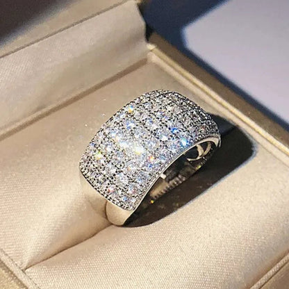 New Fashion 925 Sterling Silver Micro Pave Diamond Wide Rings for Women Bridal Wedding Band Ring Jewelry