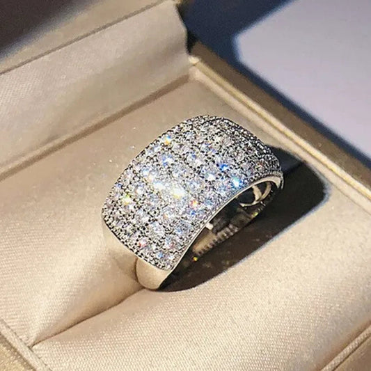 New Fashion 925 Sterling Silver Micro Pave Diamond Wide Rings for Women Bridal Wedding Band Ring Jewelry