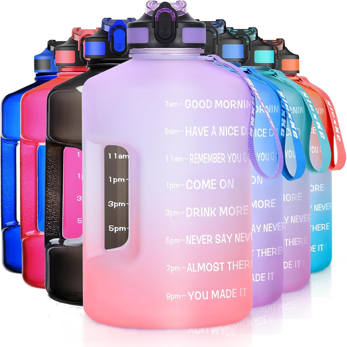 1 Gallon Motivational Sports Water Bottle with Time Marker, BPA Free 128Oz Leak Proof Jug, Black, Plastic, 128 Ounces, Fitness, Sports, Outdoor Activities