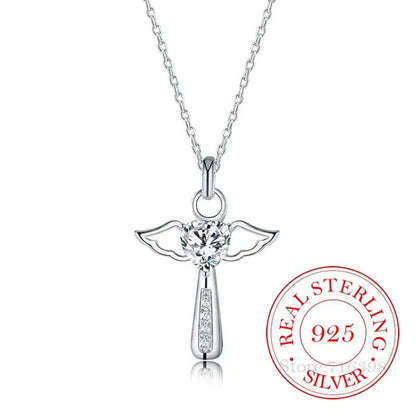 Hot Silver Creative zircon Crystal Necklace Fine Jewelry Birthday Gifts 925 Sterling Silver Cross Pendant Necklace for women men