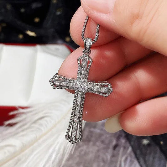 Jewelry Fashion Diamond Pendants 925 Sterling Silver Jesus Cross Necklace Ornament