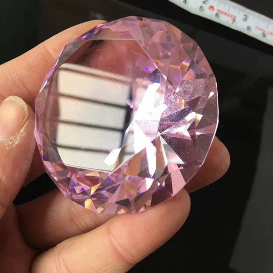 60mm Pink Crystal Yellow Diamond Ruby Glass Faceted Paperweight Display Jewelry